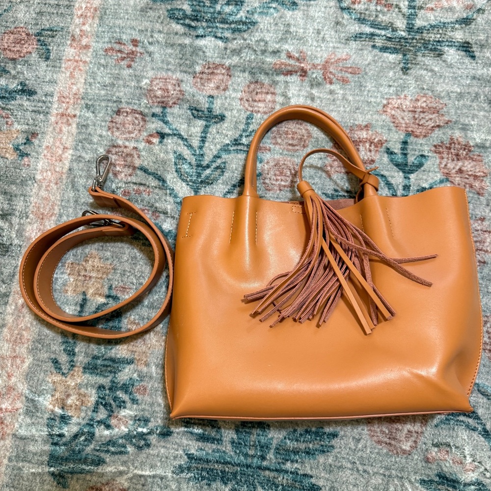 Colab Cognac Tote Bag with Tassel and Removable Shoulder Strap - Picture 4 of 10